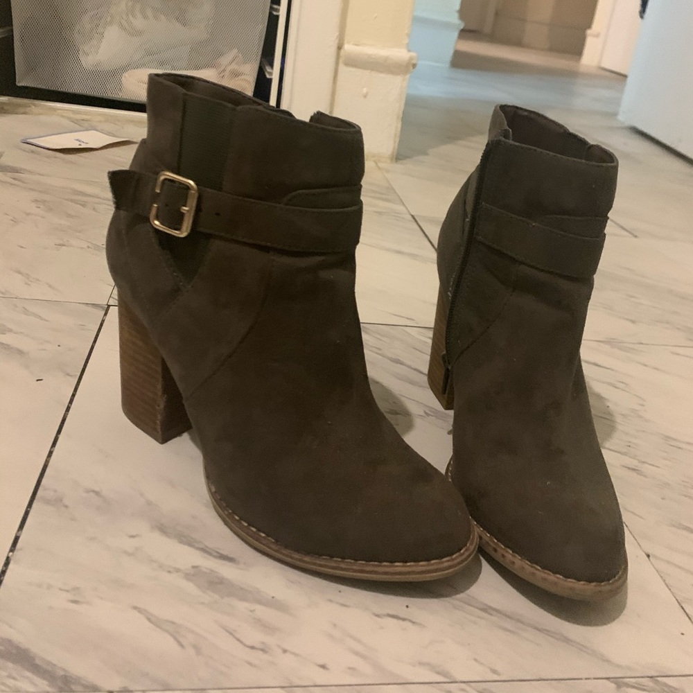 Suede Olive Green Bootie